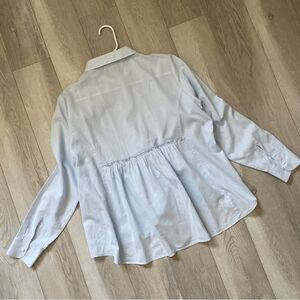 Pure Collection Lightweight Cotton Pleated Back Long Sleeve Button Up Shirt Blue